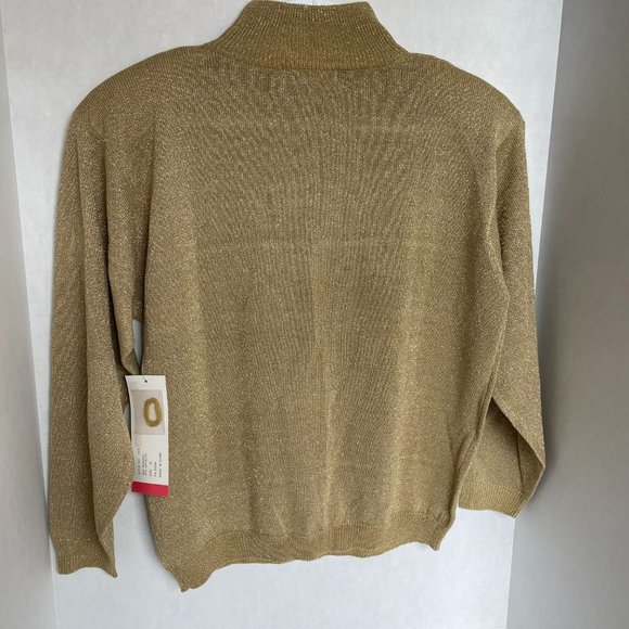 LISE J. Women’s Vintage Mock Neck Lurex Gold Sweater Sz M, Acrylic, Metallic NWT - Picture 2 of 8